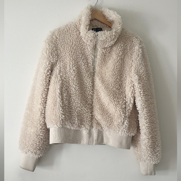 Zara TRF Teddy Bear Beige Zipper Sherpa Jacket - Picture 2 of 7
